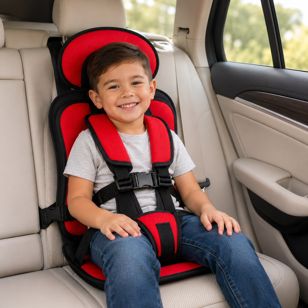 Portable Car Seat Booster with 5-Point Harness – Foldable for Travel