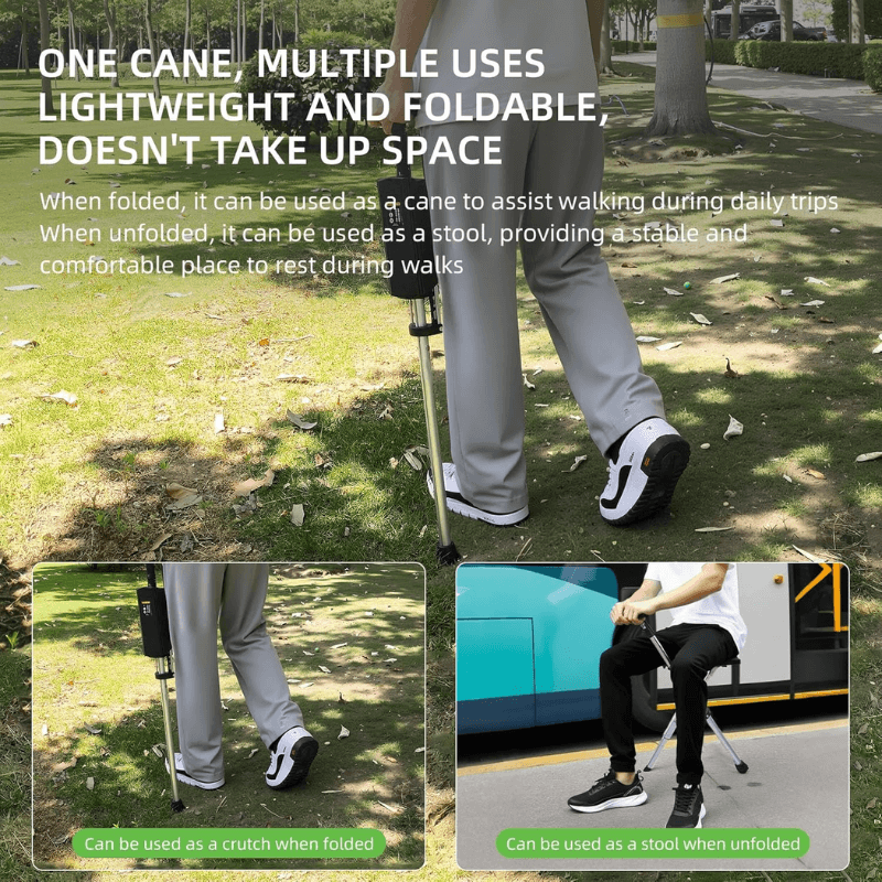 Portable Folding Walking Stick with Seat & Height Adjustment for Outdoors