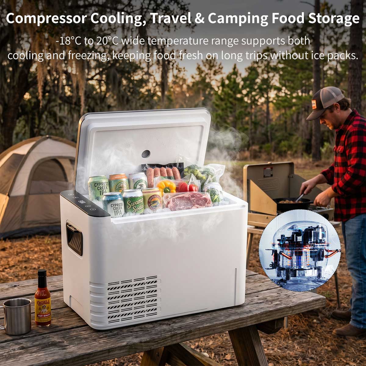 Car Fridge with Compressor Cooling -18°C | 42mm Insulation | Shock Resistant