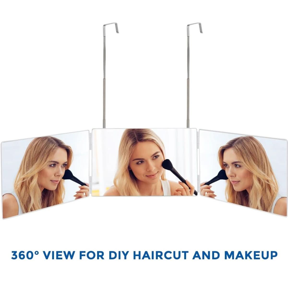 Compact 3-Sided Makeup Mirror with Adjustable Hook