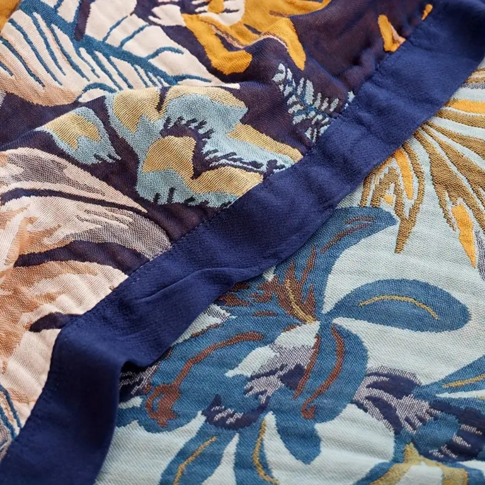 Cozy Jacquard Throw Blanket with Colorful Palm Pattern for All-Year Use