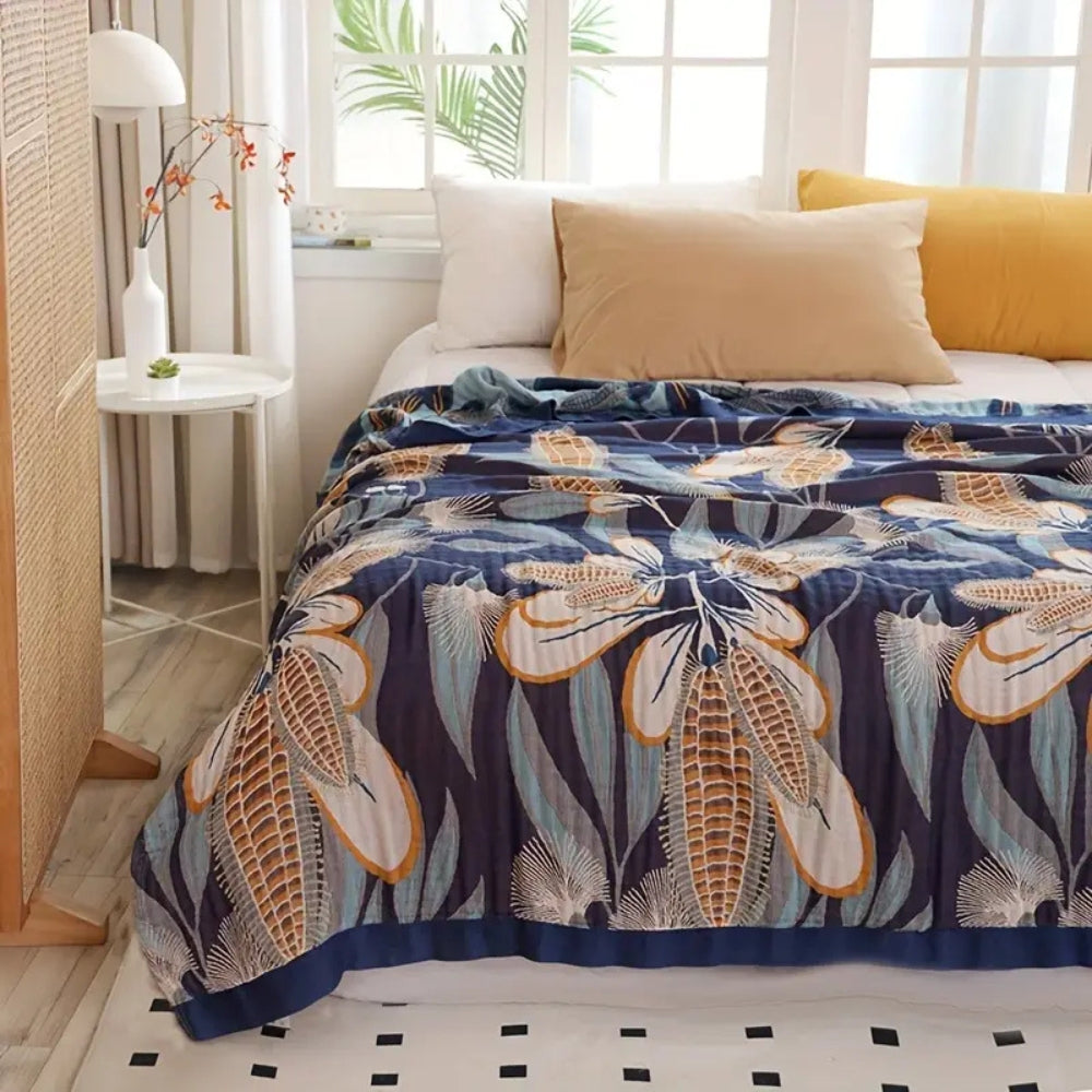 Cozy Jacquard Throw Blanket with Colorful Palm Pattern for All-Year Use