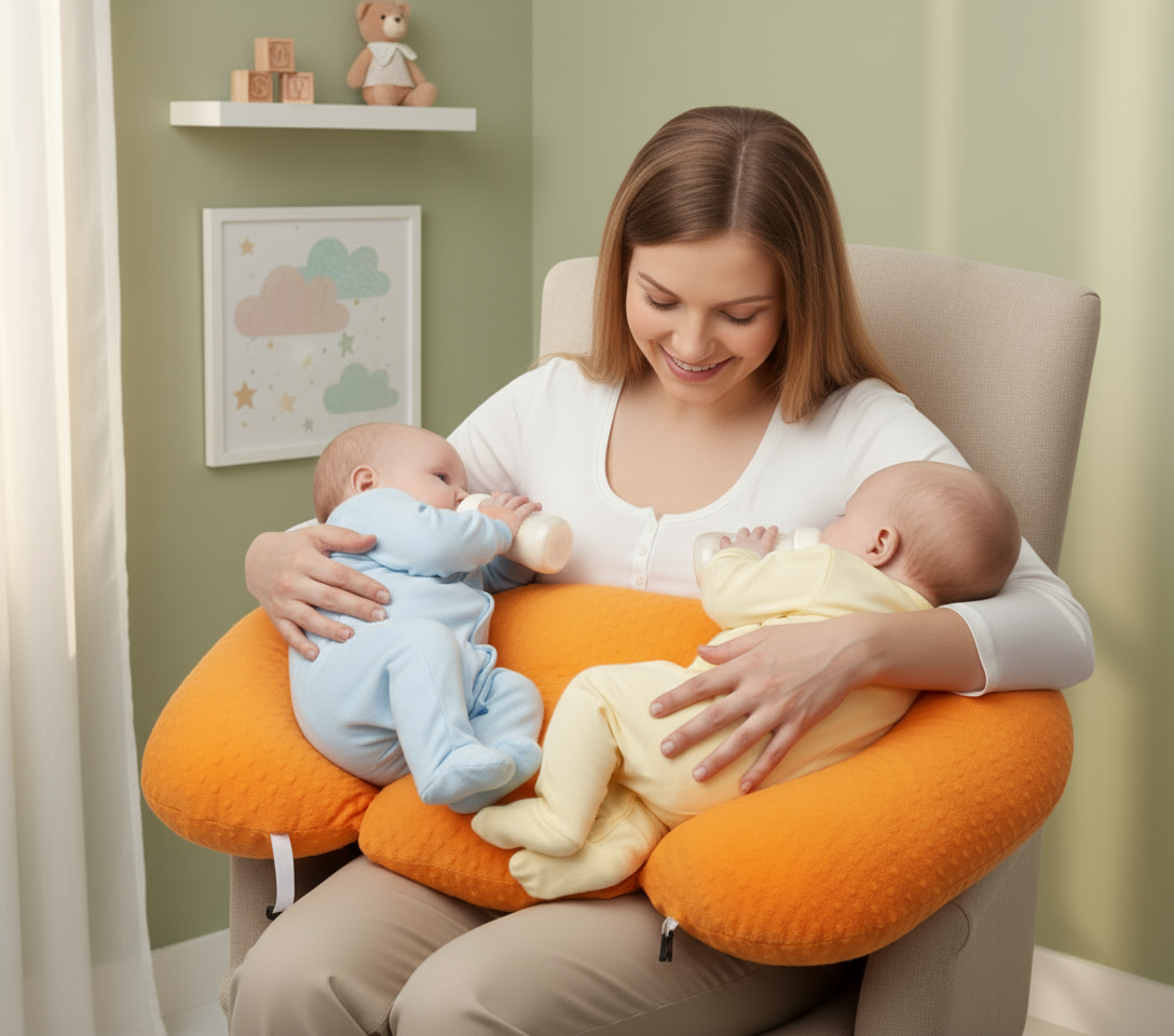 Ergonomic Twin Nursing Pillow for Tandem Feeding with Washable Cover