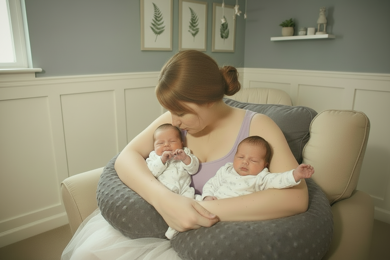 Ergonomic Twin Nursing Pillow for Tandem Feeding with Washable Cover