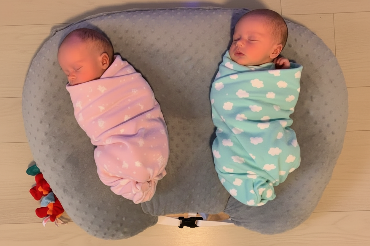 Ergonomic Twin Nursing Pillow for Tandem Feeding with Washable Cover