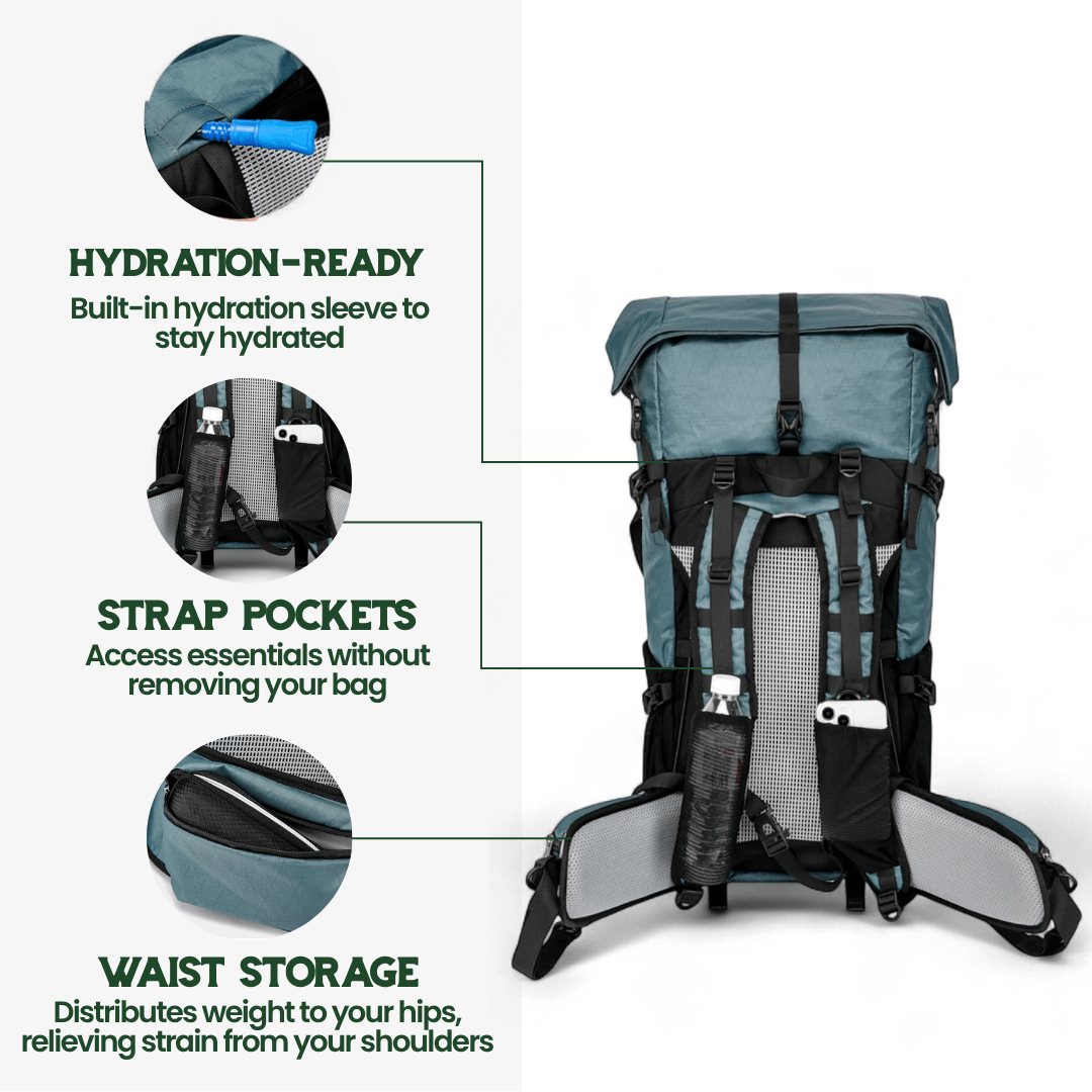 TrailBlazer 50L Lightweight Expandable Backpack with Rolltop