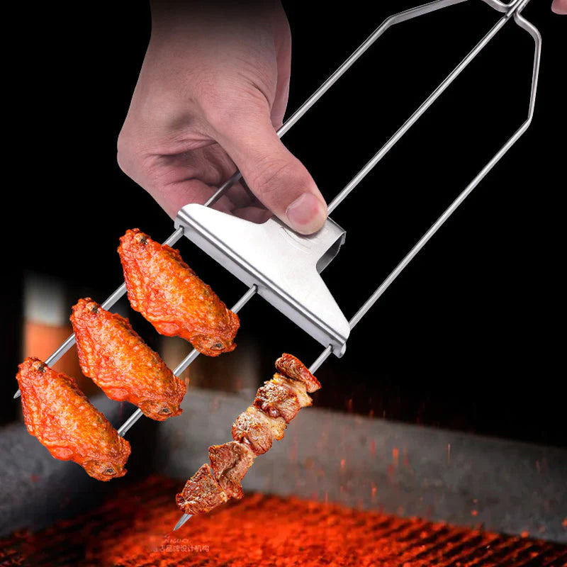 Stainless Steel Kebab Skewers with Triple Prong Design for BBQ Cooking