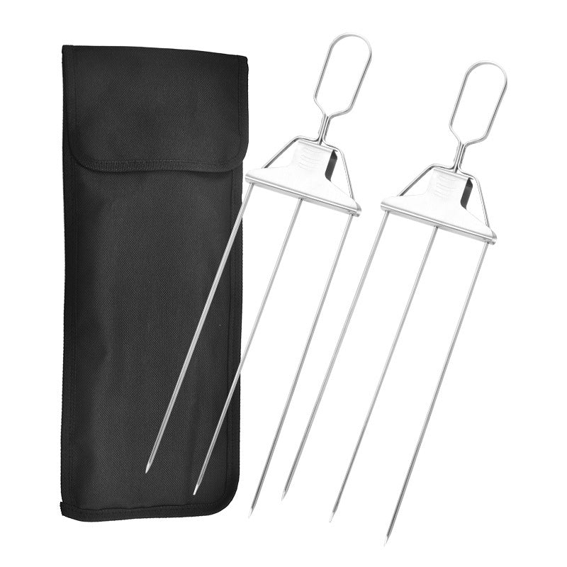 Stainless Steel Kebab Skewers with Triple Prong Design for BBQ Cooking