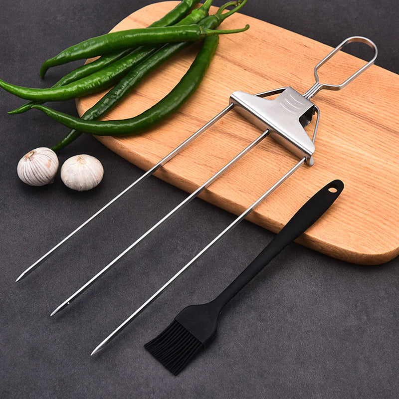 Stainless Steel Kebab Skewers with Triple Prong Design for BBQ Cooking