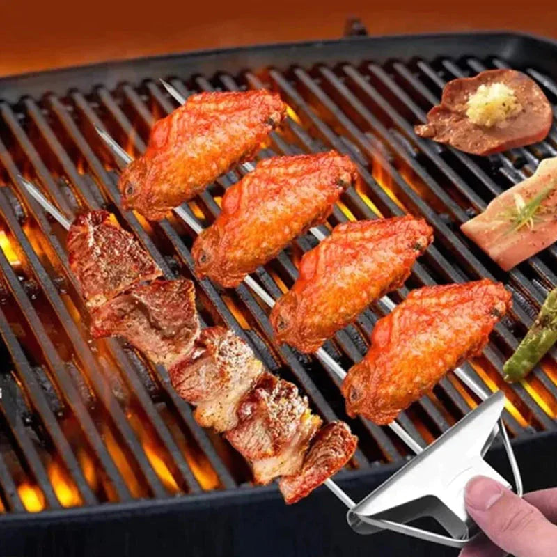 Stainless Steel Kebab Skewers with Triple Prong Design for BBQ Cooking