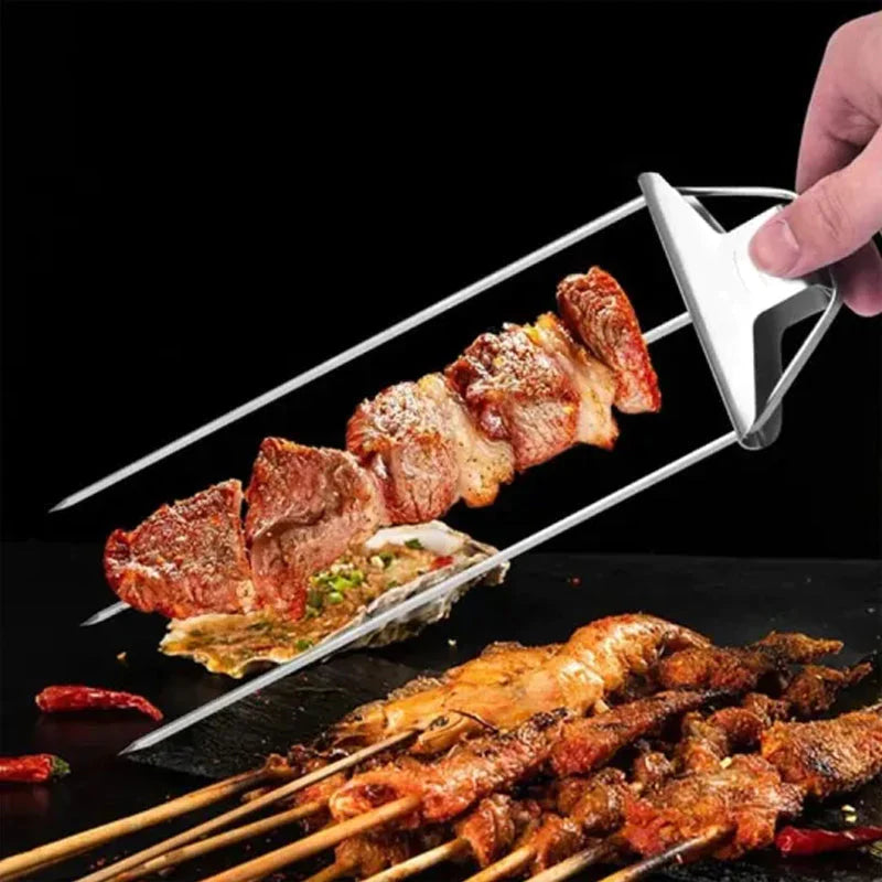 Stainless Steel Kebab Skewers with Triple Prong Design for BBQ Cooking