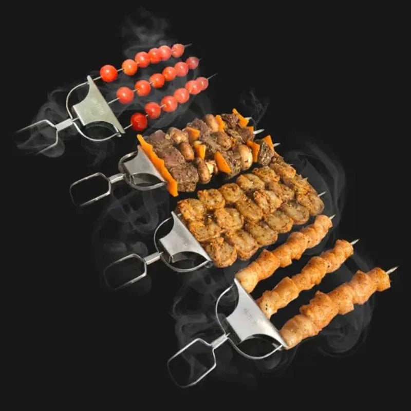 Stainless Steel Kebab Skewers with Triple Prong Design for BBQ Cooking