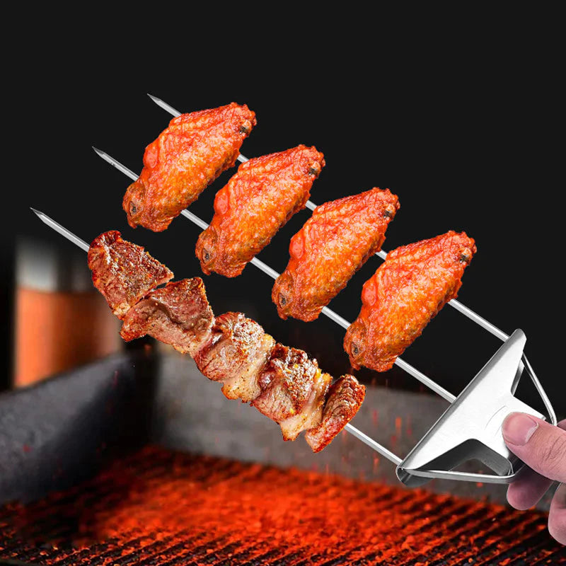 Stainless Steel Kebab Skewers with Triple Prong Design for BBQ Cooking