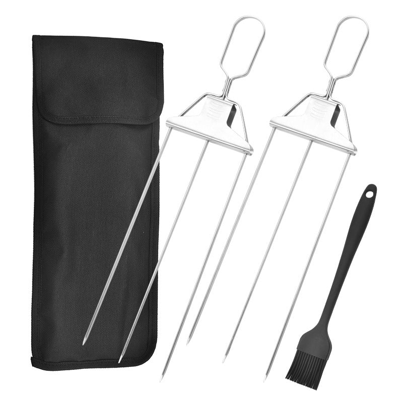 Stainless Steel Kebab Skewers with Triple Prong Design for BBQ Cooking