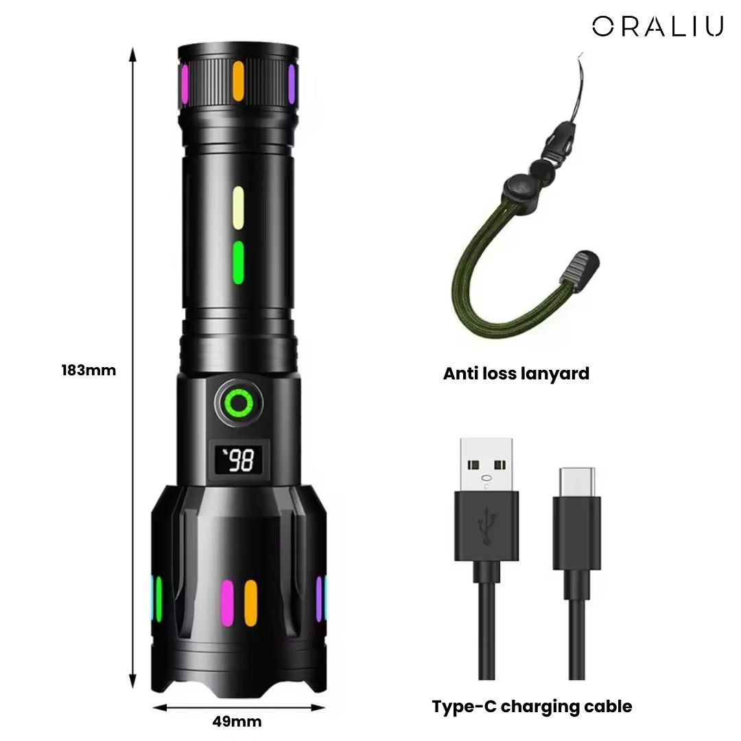 Rechargeable LED Flashlight with Zoom – 9000 Lumens, Sturdy for Outdoors