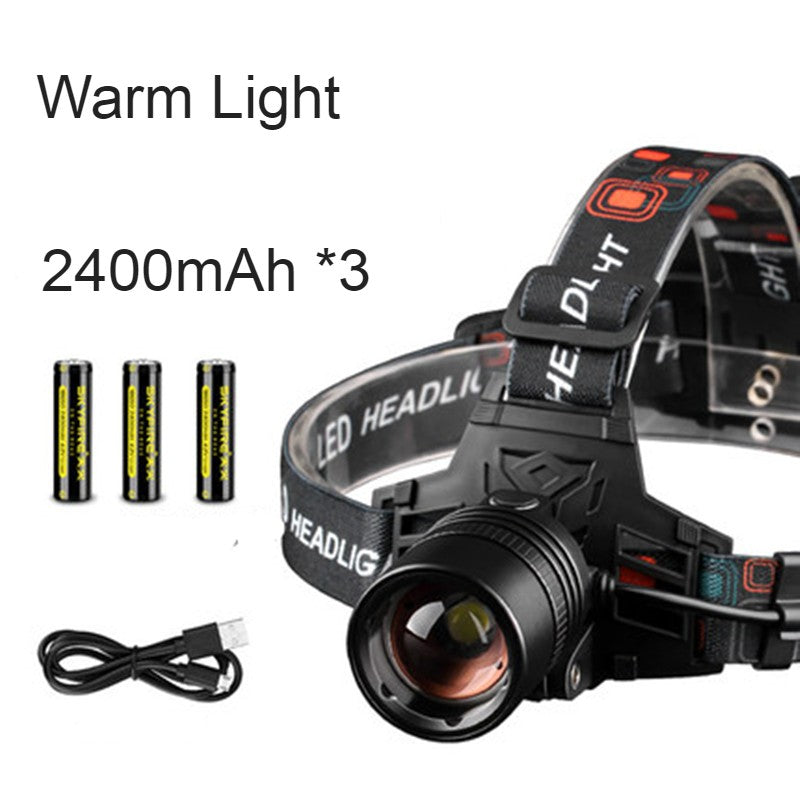 Rechargeable Waterproof Headlamp with Zoom Feature for Camping and Hiking