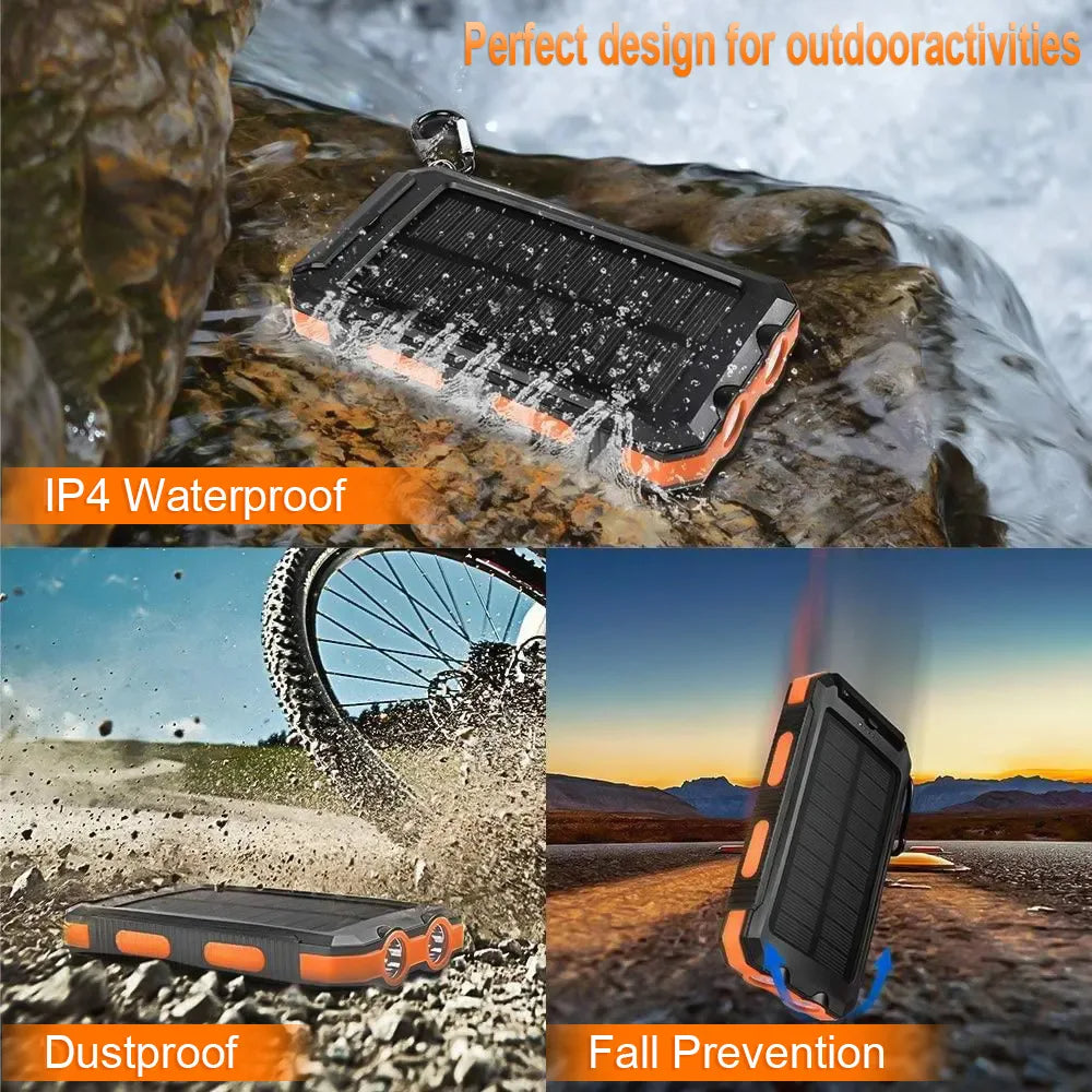 Portable Solar Charger with Dual USB - IP67 Waterproof, 15W Output