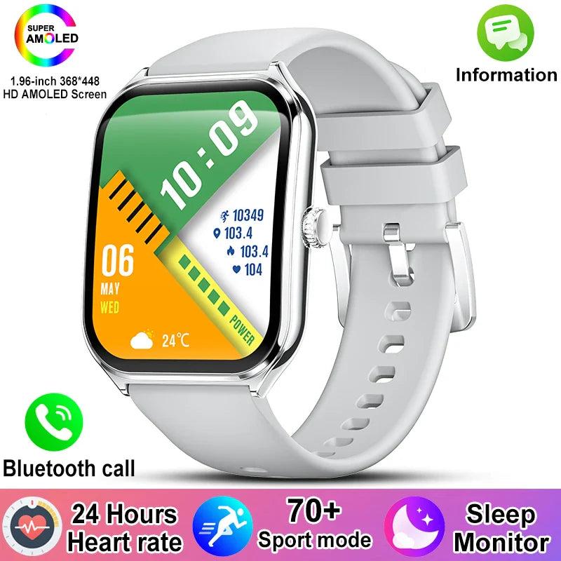 1.96-Inch AMOLED Slim Smartwatch with Heart Rate, Sleep Tracking & 70+ Sports Modes - IP67, Bluetooth 5.4