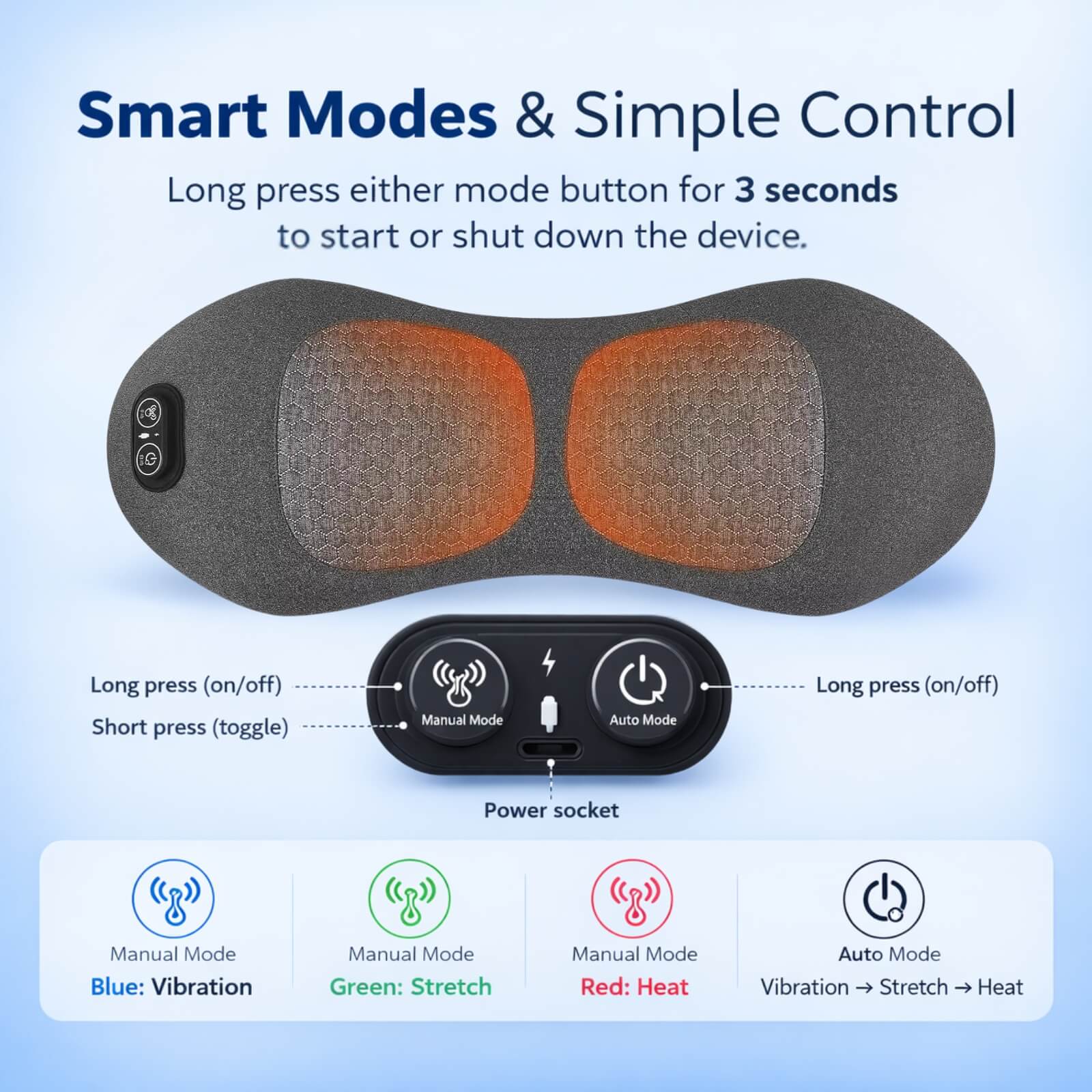 Electric Back Massager with Heat Function, Vibration, and Lumbar Support