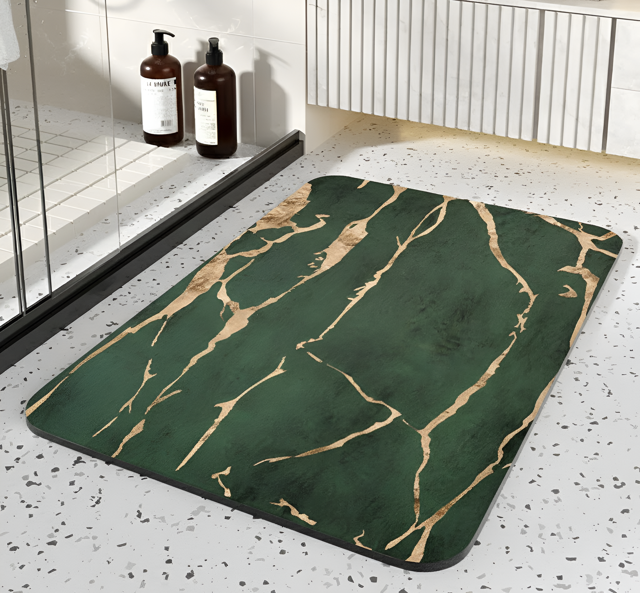 Ultra-Absorbent Marble-Style Bath Mat with Non-Slip Base