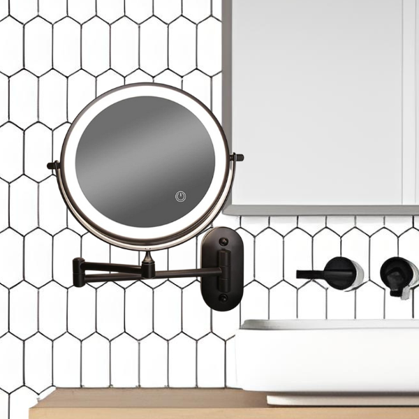 Illuminated Rechargeable Vanity Mirror with Adjustable Magnification