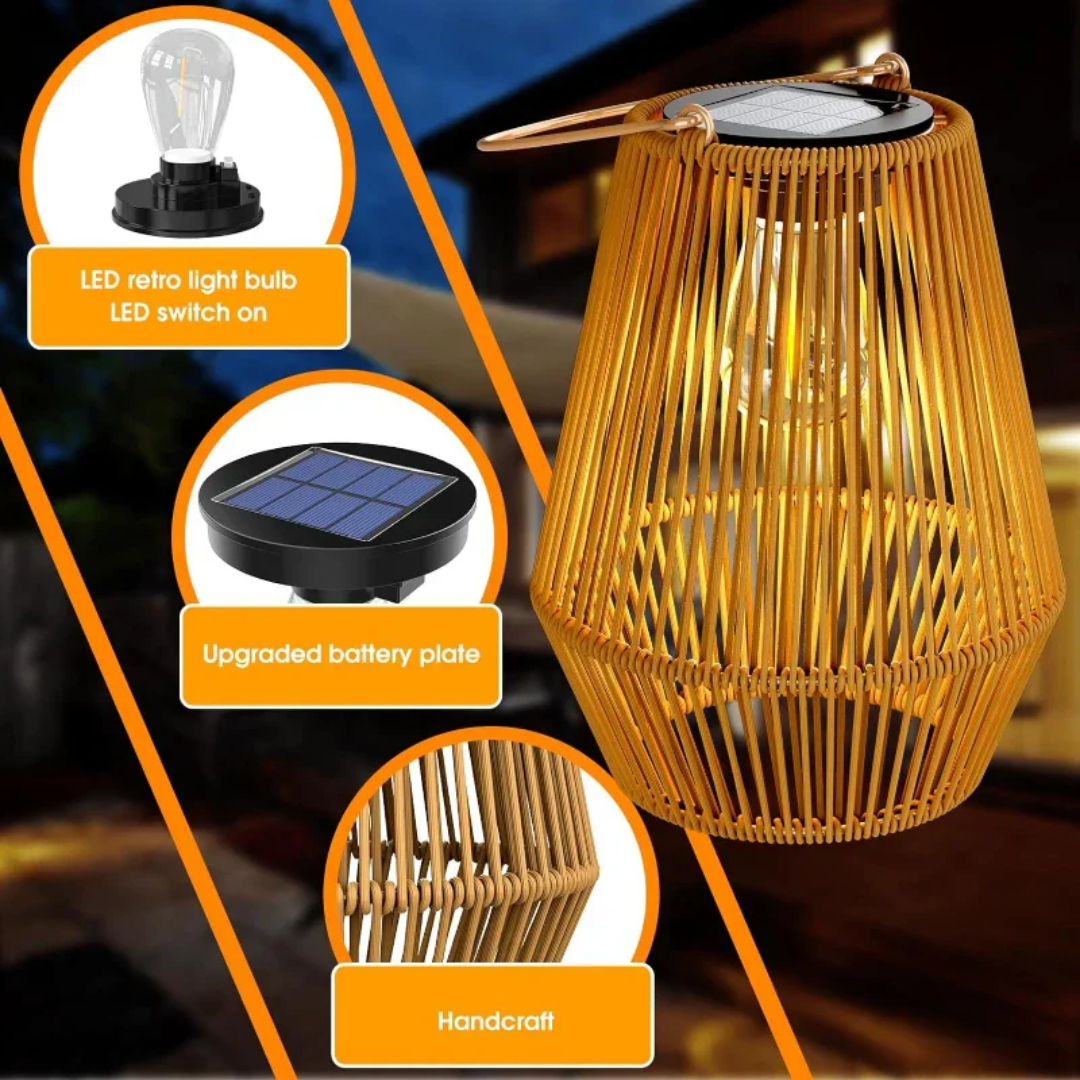 Waterproof LED Light – Handcrafted Rattan Solar Garden Lantern