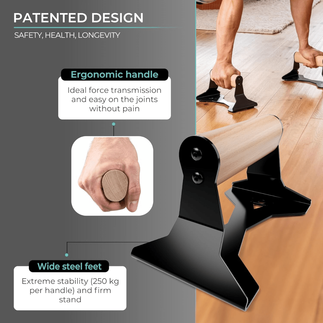StrongHold Wooden Push-Up Parallettes with Steel Support