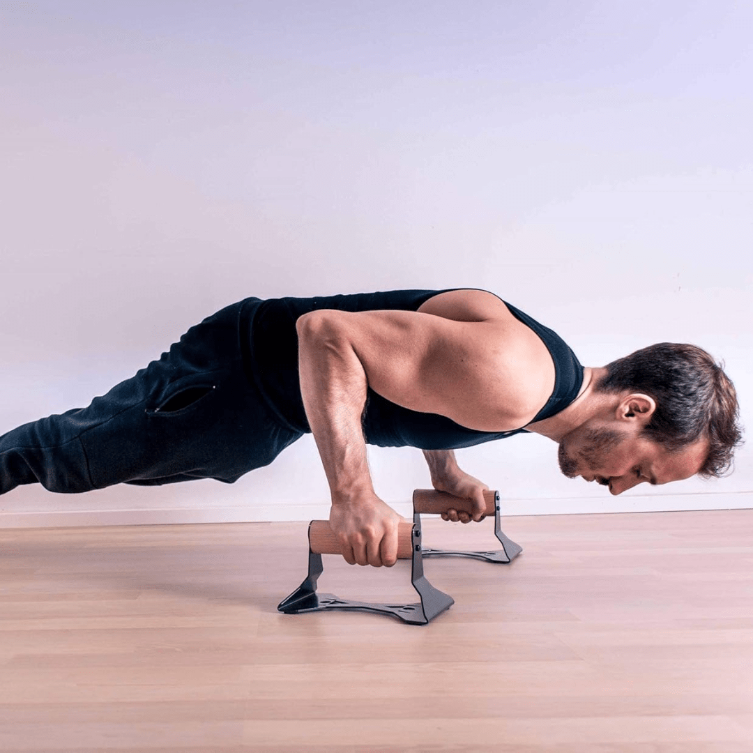 StrongHold Wooden Push-Up Parallettes with Steel Support