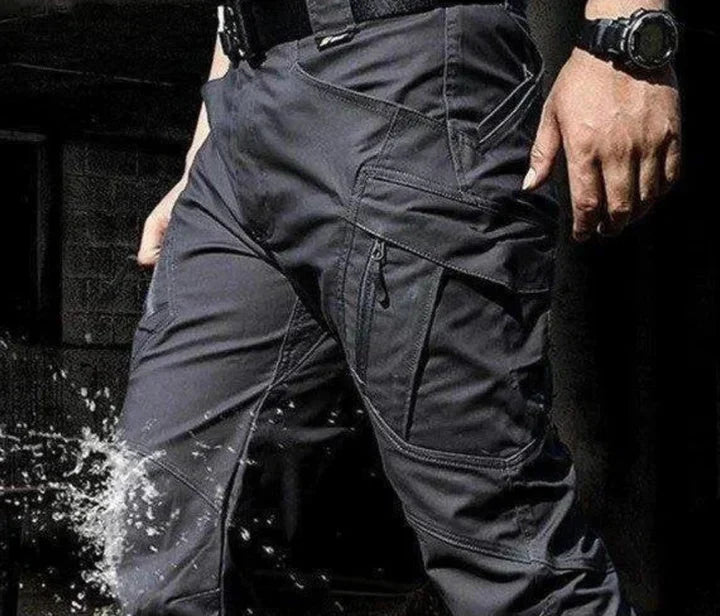 Men's Waterproof Black Cargo Trousers with Multiple Pockets for Outdoors
