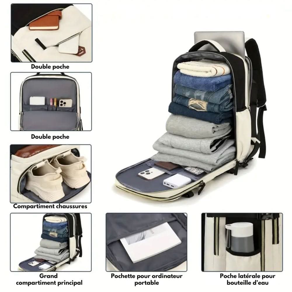 TravelPro Elite Multi-Functional Backpack with Laptop & Shoe Storage