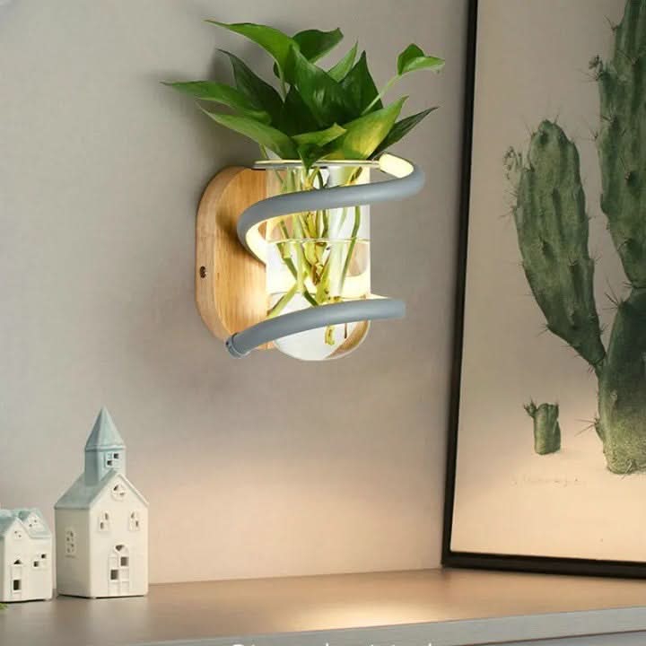 NatureLuxe Wooden LED Wall Lamp with Integrated Vase