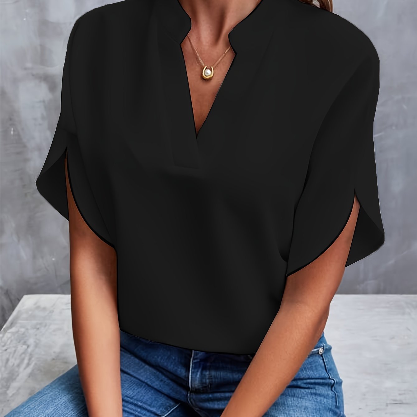 Women’s Blouse | Cotton Blend & V-Neck Design | Short Flutter Sleeves | Comfortable Fit