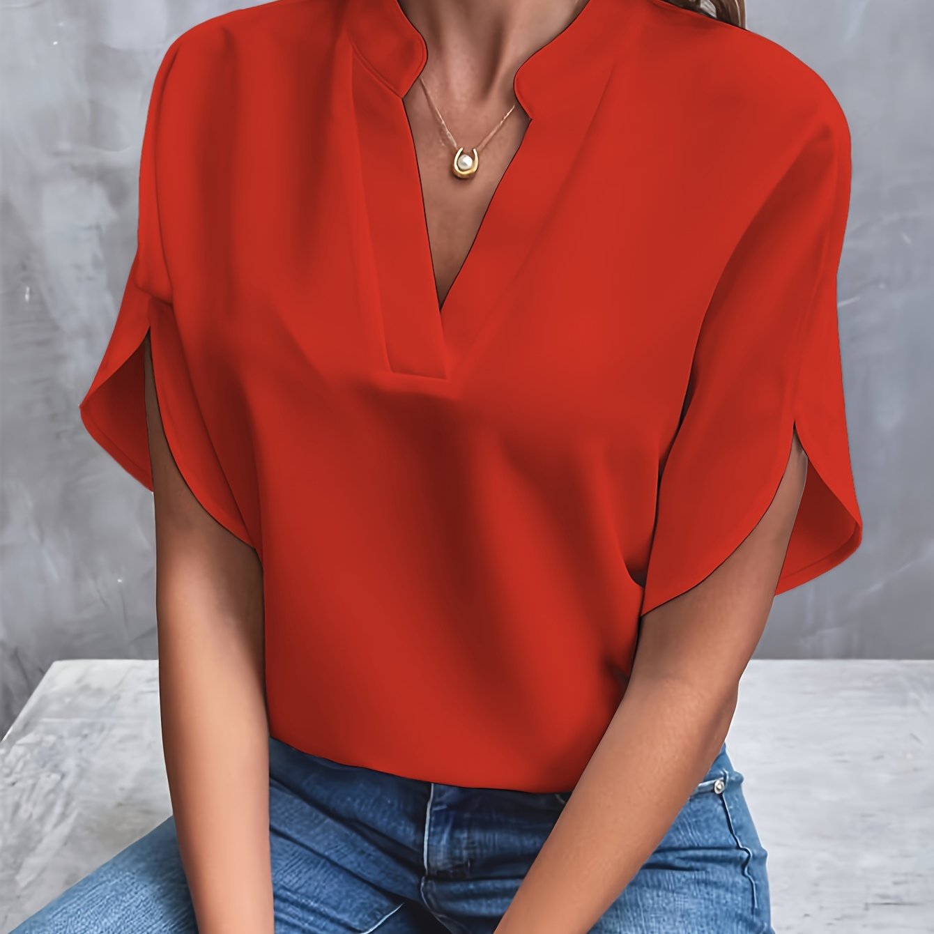 Women’s Blouse | Cotton Blend & V-Neck Design | Short Flutter Sleeves | Comfortable Fit