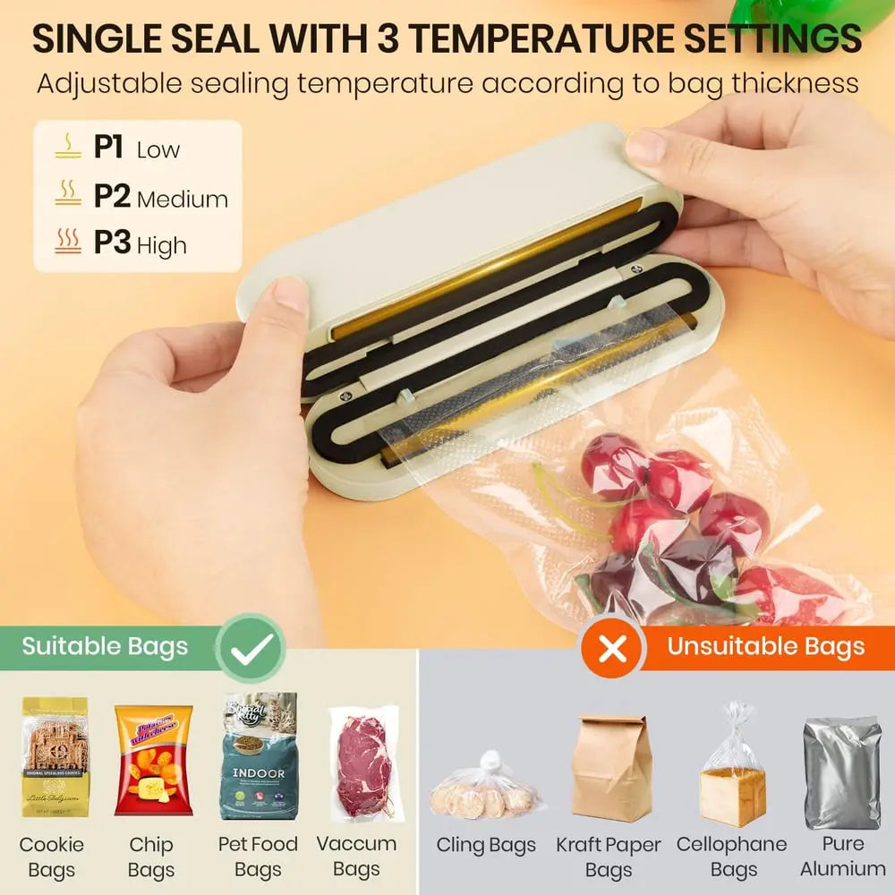 Compact Cordless Mini Vacuum Sealer – 3-in-1 Design for Food Preservation