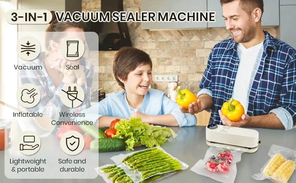 Compact Cordless Mini Vacuum Sealer – 3-in-1 Design for Food Preservation