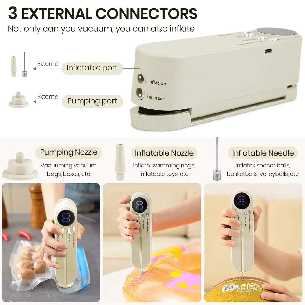 Compact Cordless Mini Vacuum Sealer – 3-in-1 Design for Food Preservation