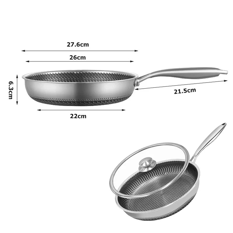 Non-Stick Frying Pan with Honeycomb Design and Lid – Perfect for Cooking Eggs, Steak, and Fish
