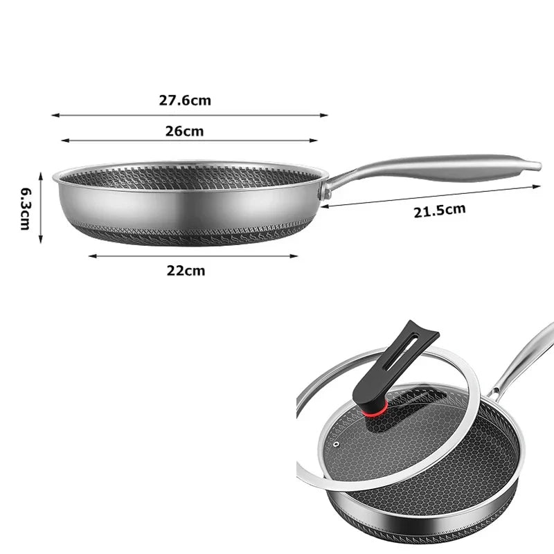 Non-Stick Frying Pan with Honeycomb Design and Lid – Perfect for Cooking Eggs, Steak, and Fish
