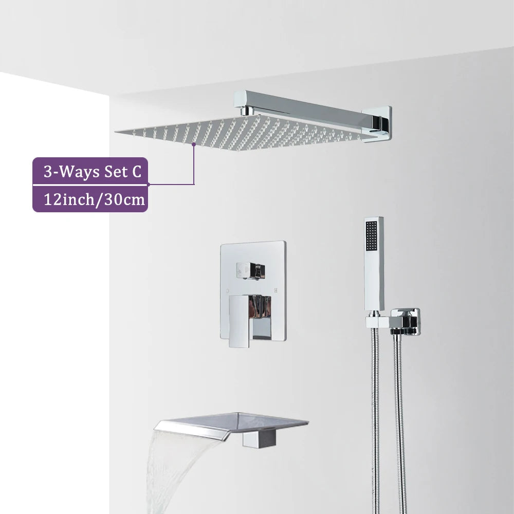 Adjustable Rainfall Shower Head System in Chrome Brass Finish