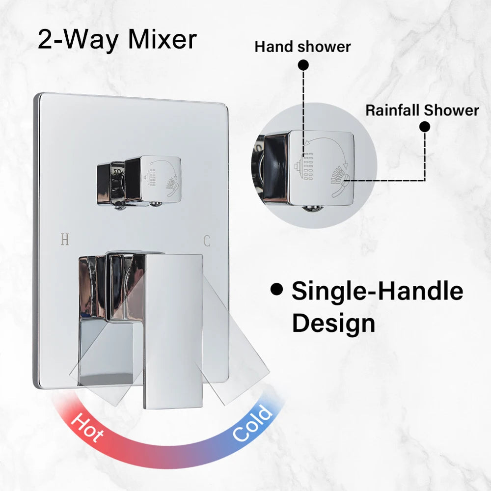Adjustable Rainfall Shower Head System in Chrome Brass Finish