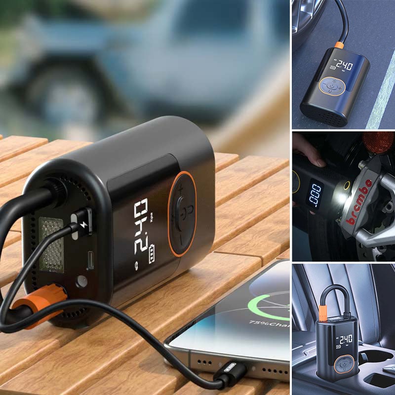 Portable Air Inflator for Cars, Bikes, and Balls – LCD Display & LED Light