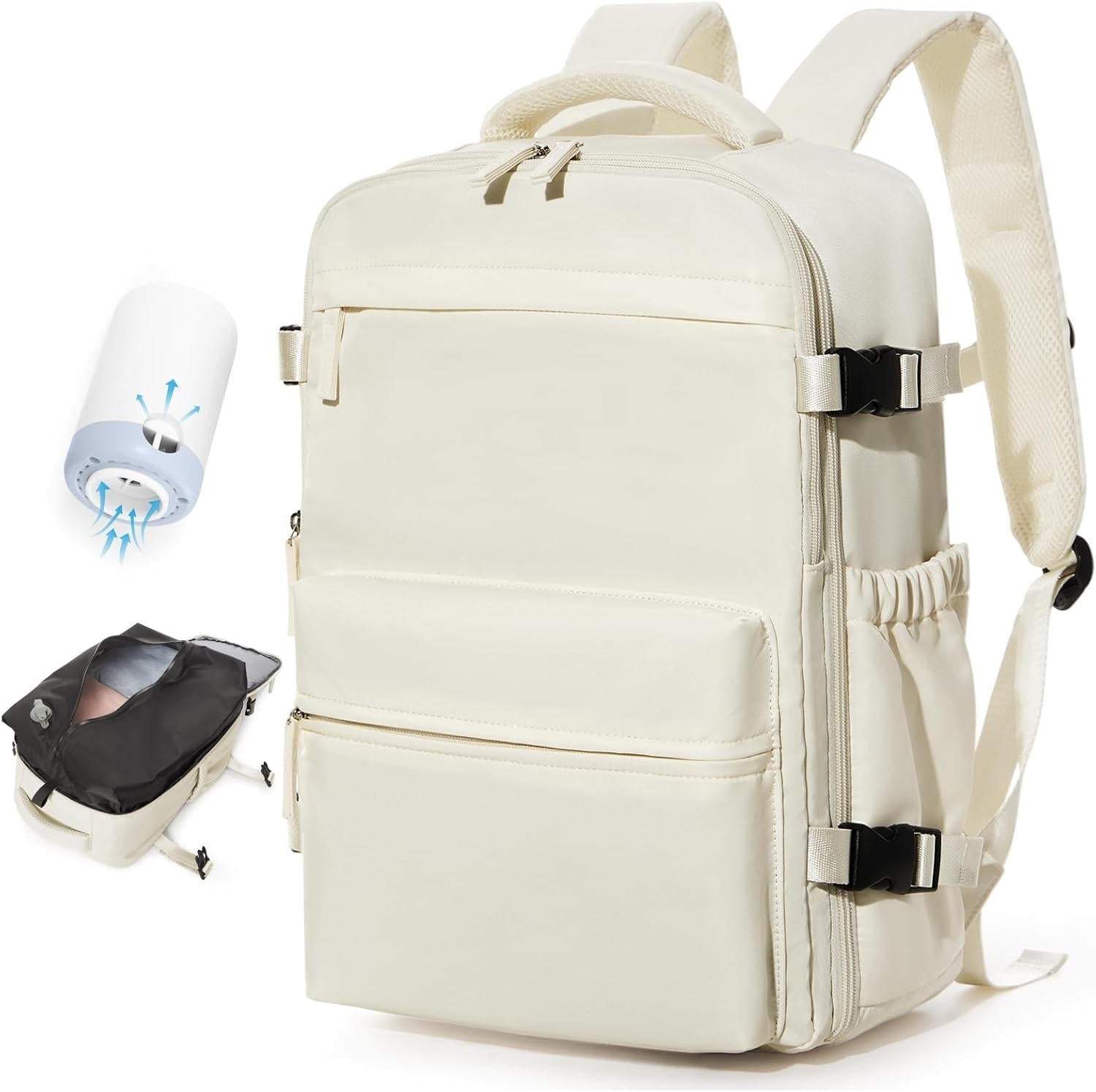 Water-Repellent Oxford Travel Backpack with Vacuum Compression for 17" Laptop and USB Pump