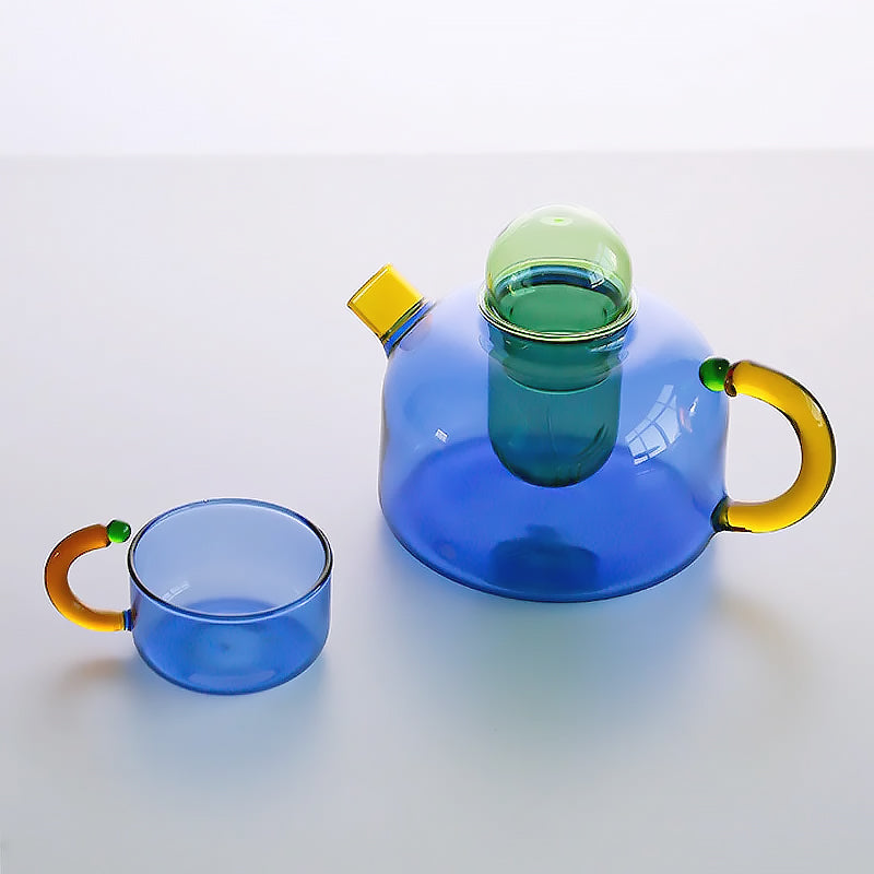 Colorful Borosilicate Tea Cups and Teapot Set – Unique Glass Shapes