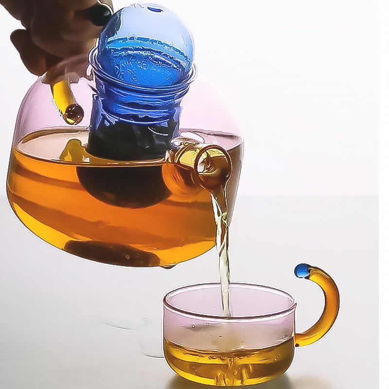 Colorful Borosilicate Tea Cups and Teapot Set – Unique Glass Shapes