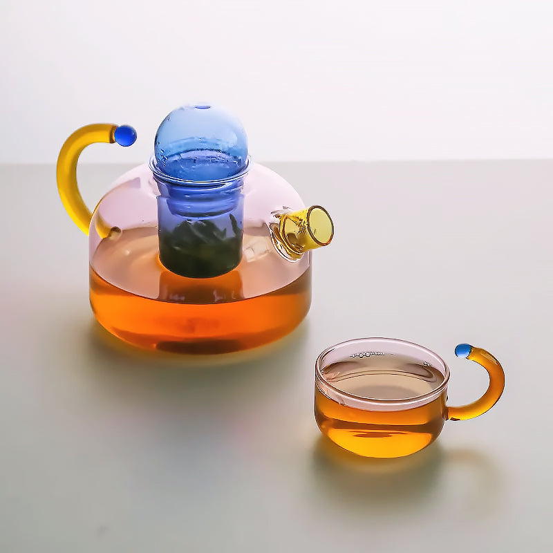 Colorful Borosilicate Tea Cups and Teapot Set – Unique Glass Shapes