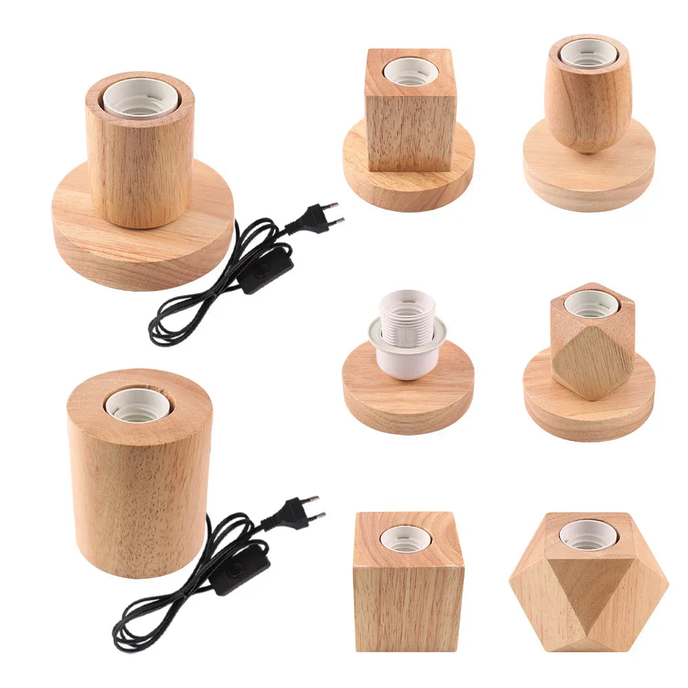 Wooden Table Lamp in Retro Style with Warm White LED Bulb