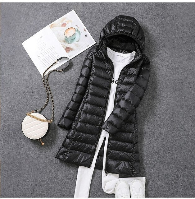 Women’s Long Packable Puffer Coat | Ultra-Lightweight Nylon | Extended Fit for Warmth | Travel Friendly