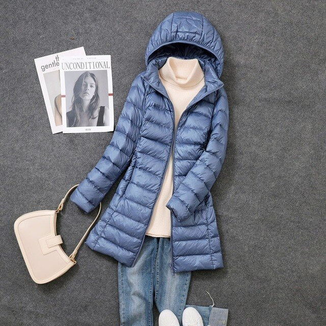 Women’s Long Packable Puffer Coat | Ultra-Lightweight Nylon | Extended Fit for Warmth | Travel Friendly