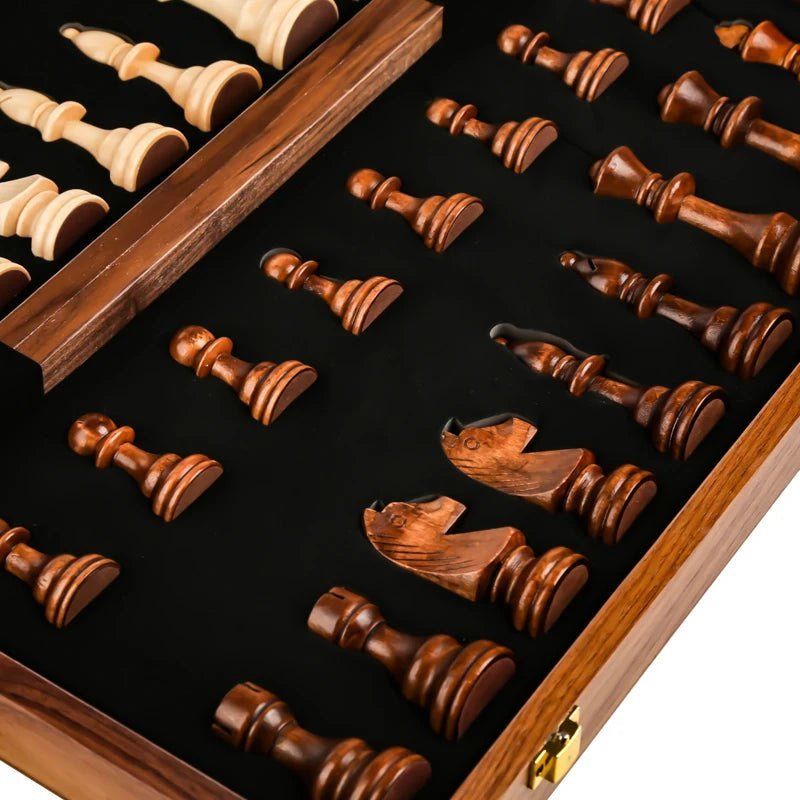 EleganceFold Wooden Chess Set with Travel-Friendly Design