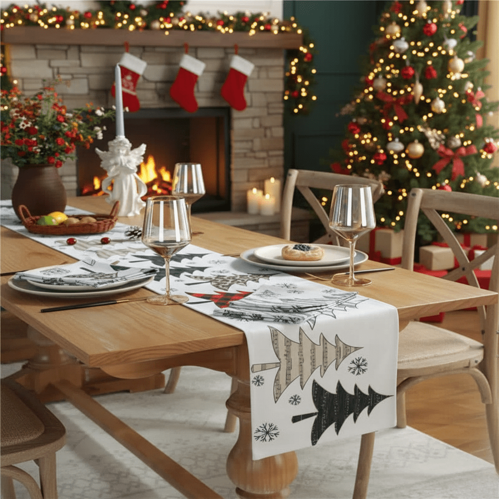 Festive Holiday Table Runner with Elegant Design